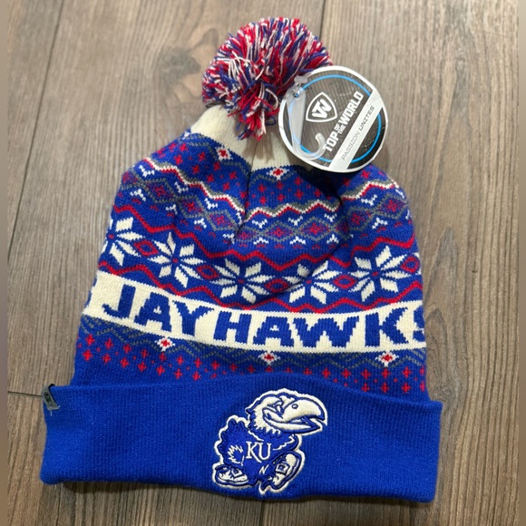 Top of the World Other - Kansas Jayhawks KU Pom Pom Beanie Hat Top of the World NWT NCAA